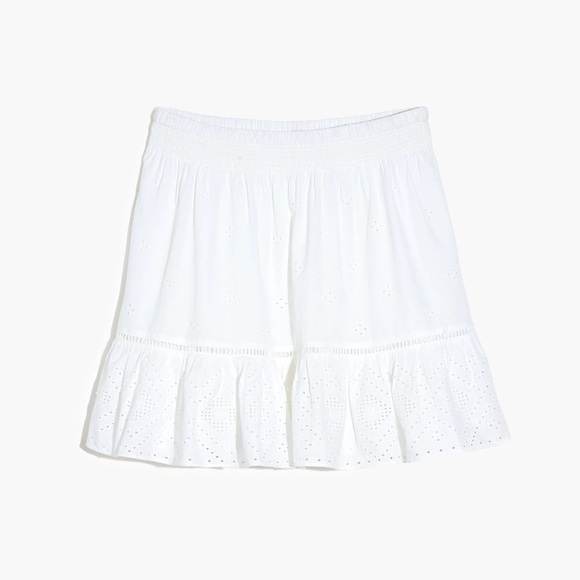 Madewell Eyelet White Embroidered Smock-Waist Ruffle Mini Skirt Size Small - Picture 8 of 8